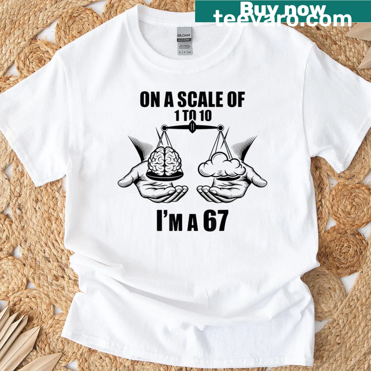 Funny meme t-shirt featuring 'Six Seven 6 7' phrase — on a men's t-shirt
