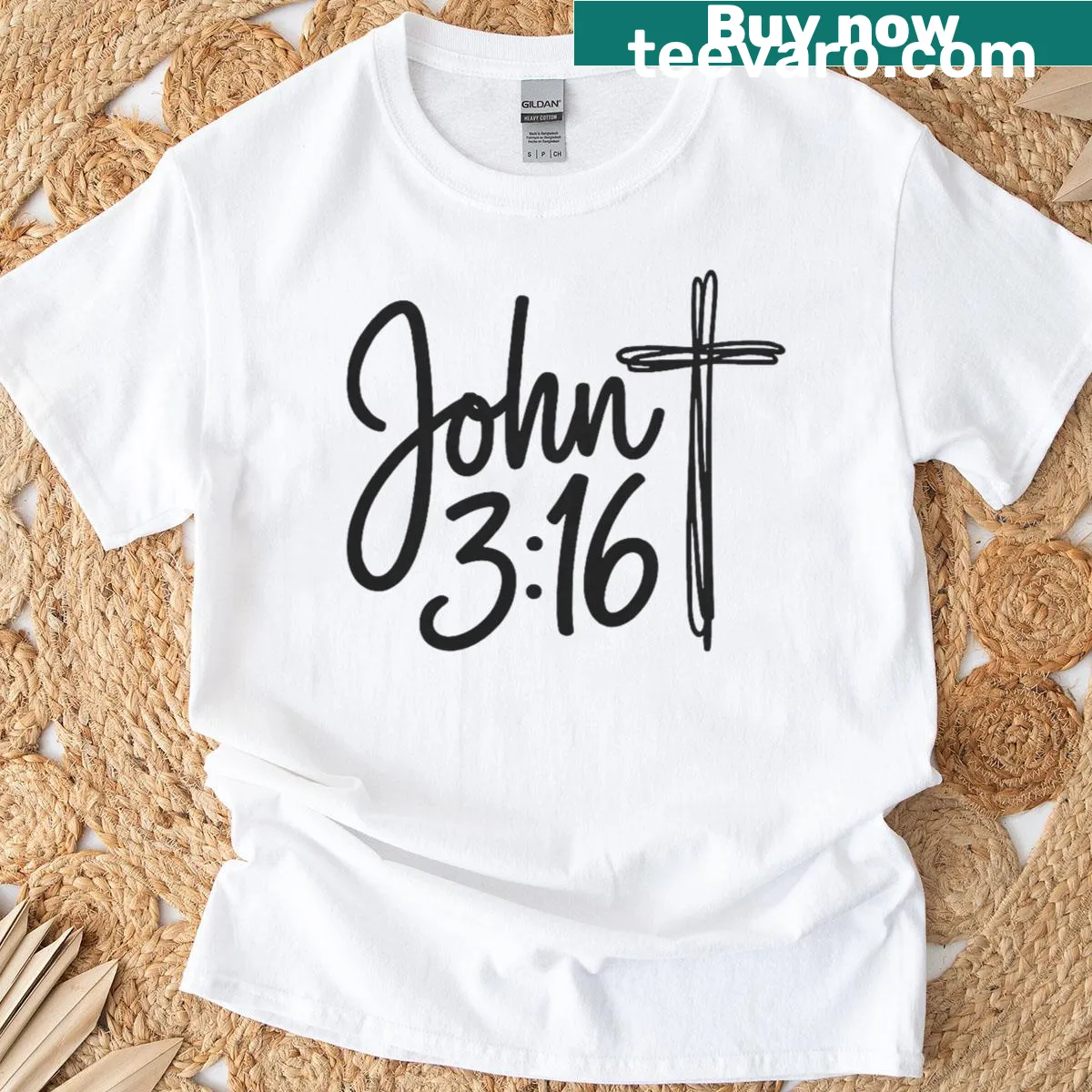 Christian T-shirt featuring John 3:16 Bible verse — on a men's t-shirt