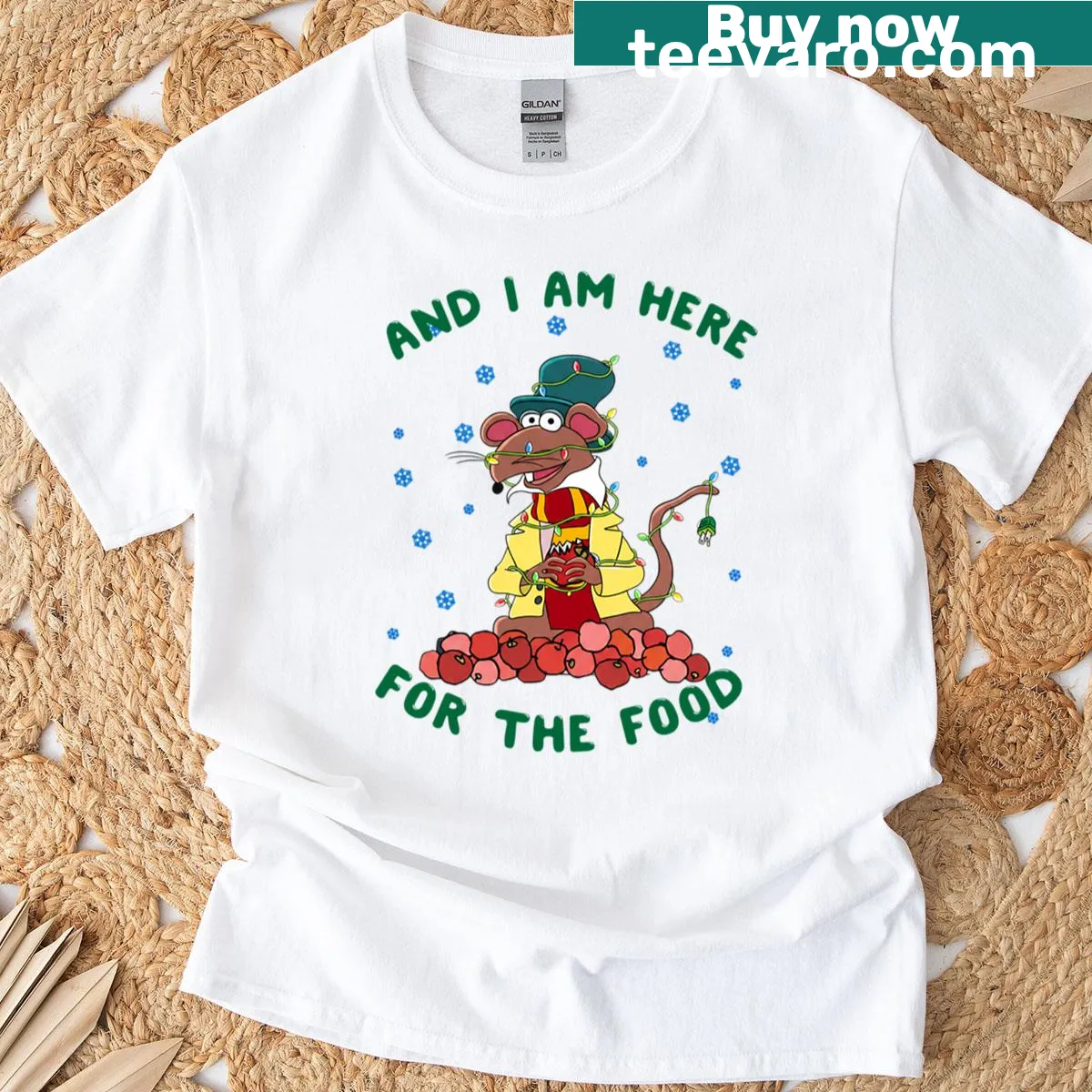 Gonzo and Rizzo from Muppets with Christmas theme and food quote — on a men's t-shirt