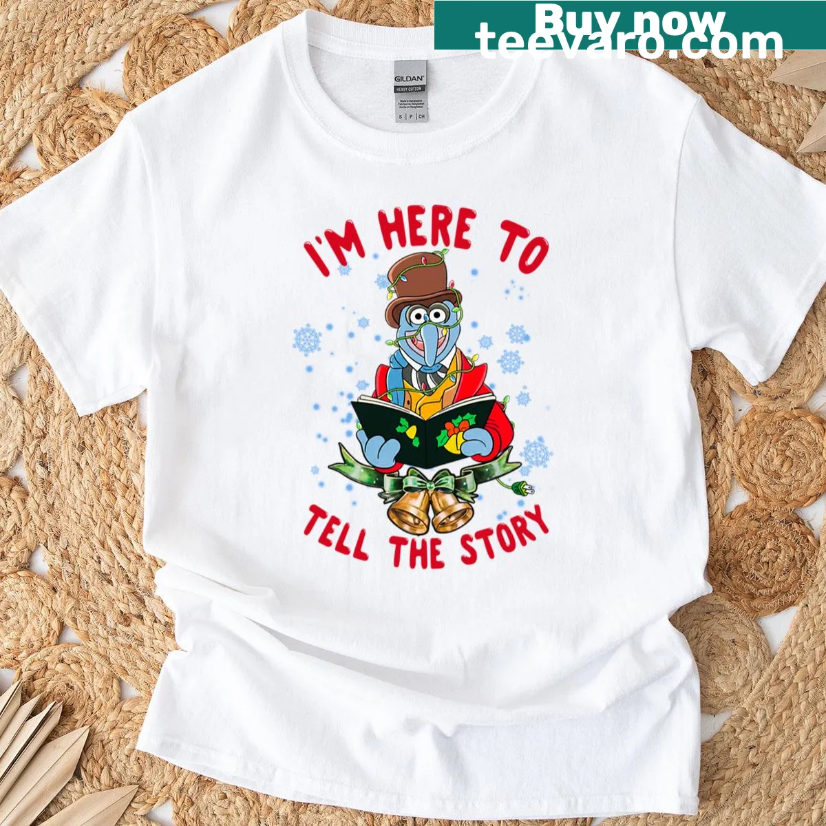 Gonzo and Rizzo from Muppets Christmas with text I'm Here To Tell The Story — on a men's t-shirt