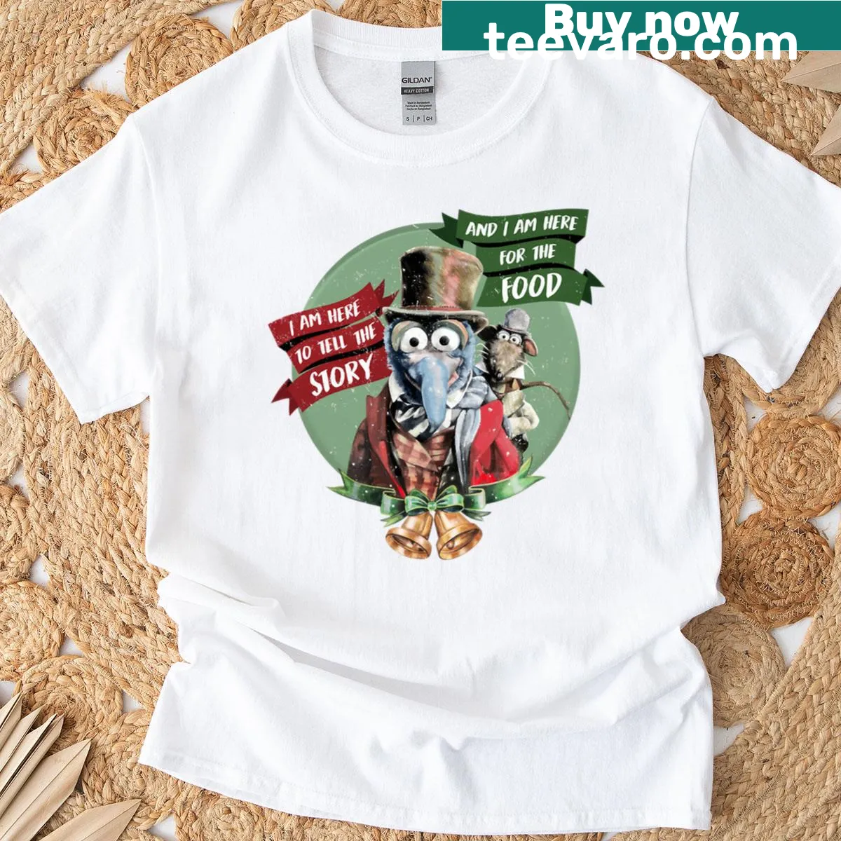 Graphic t-shirt featuring Gonzo and Rizzo from Muppet Christmas Carol — on a men's t-shirt