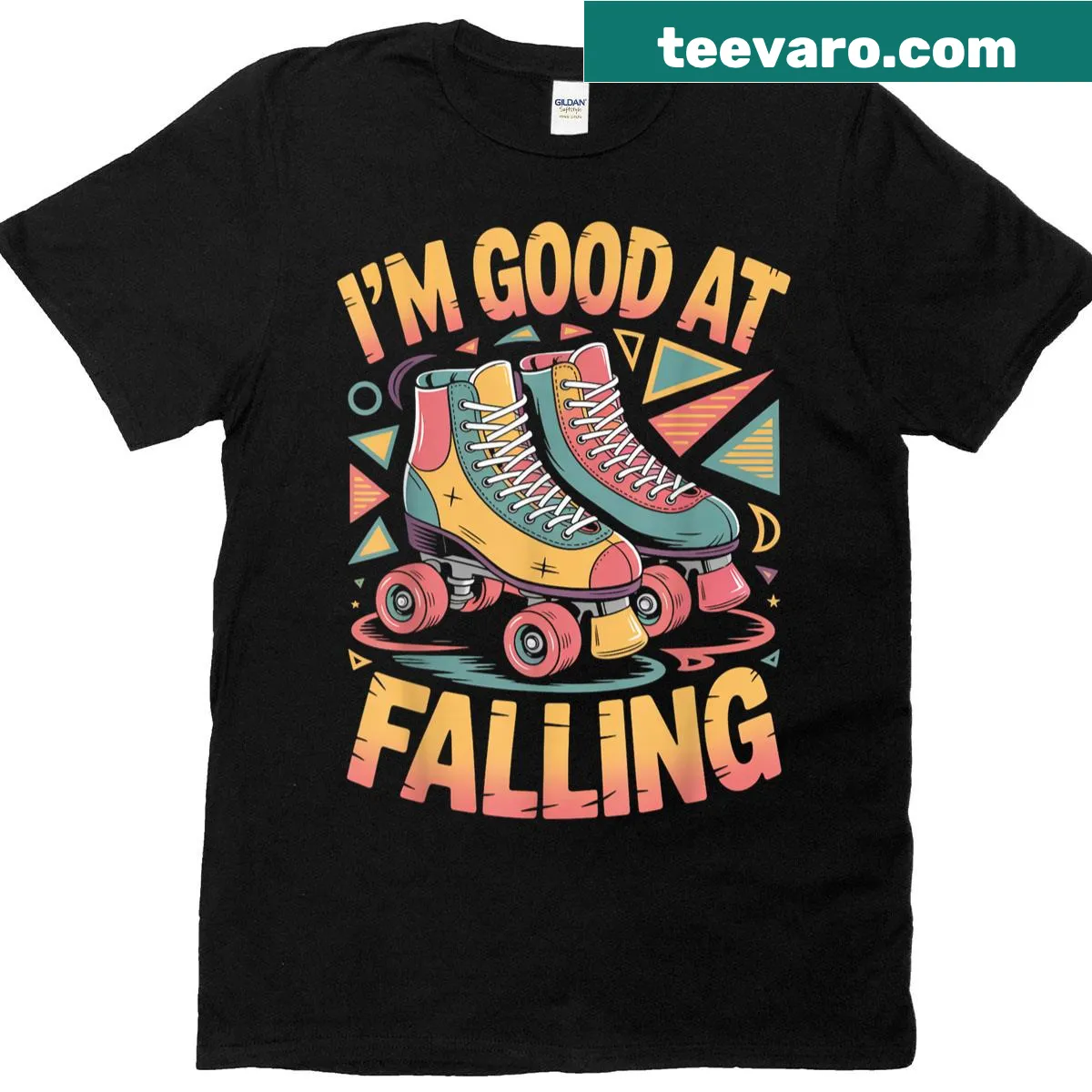 Playful roller skating t-shirt with humorous phrase about falling — on a men's t-shirt