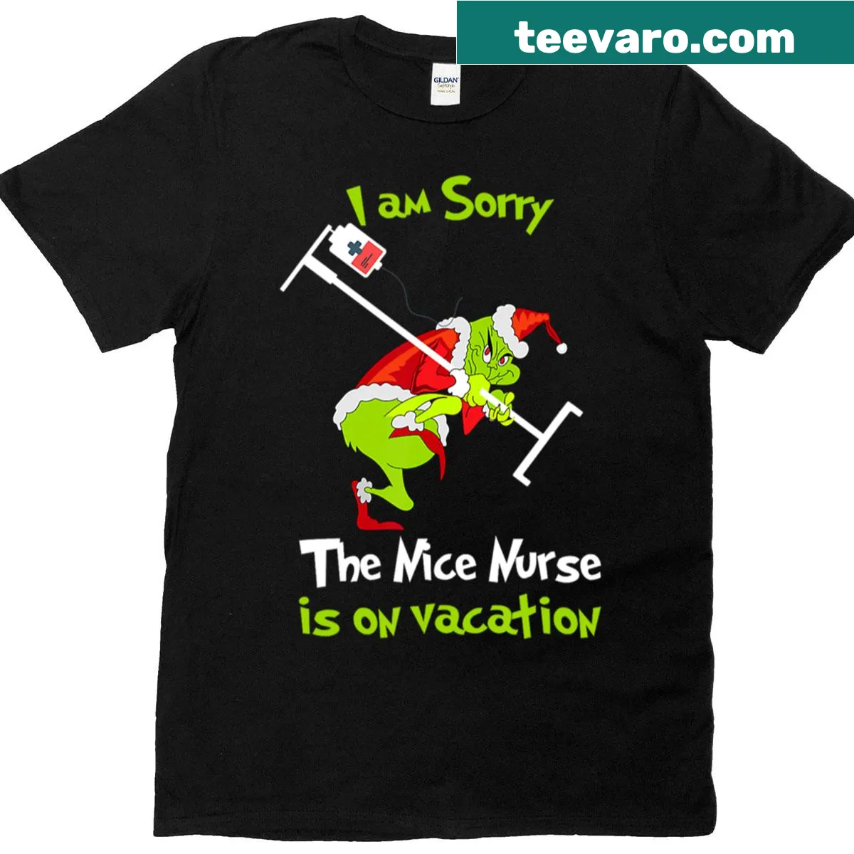 Funny Grinch nurse vacation graphic t-shirt — on a men's t-shirt