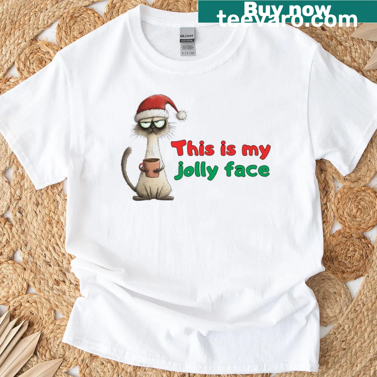 Grumpy Christmas cat t-shirt with humorous text — on a men's t-shirt