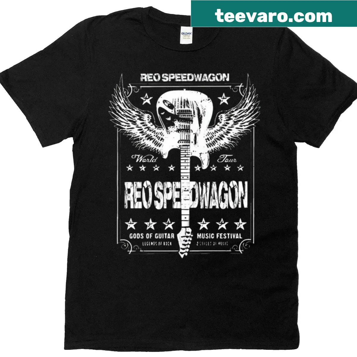 Guitar Speedwagon themed T-shirt for music fans — on a men's t-shirt