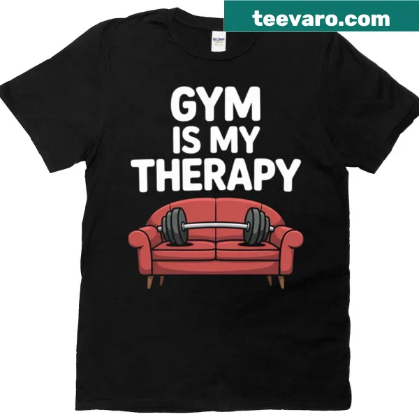 Inspirational gym T-shirt with 'Gym Is My Therapy' text