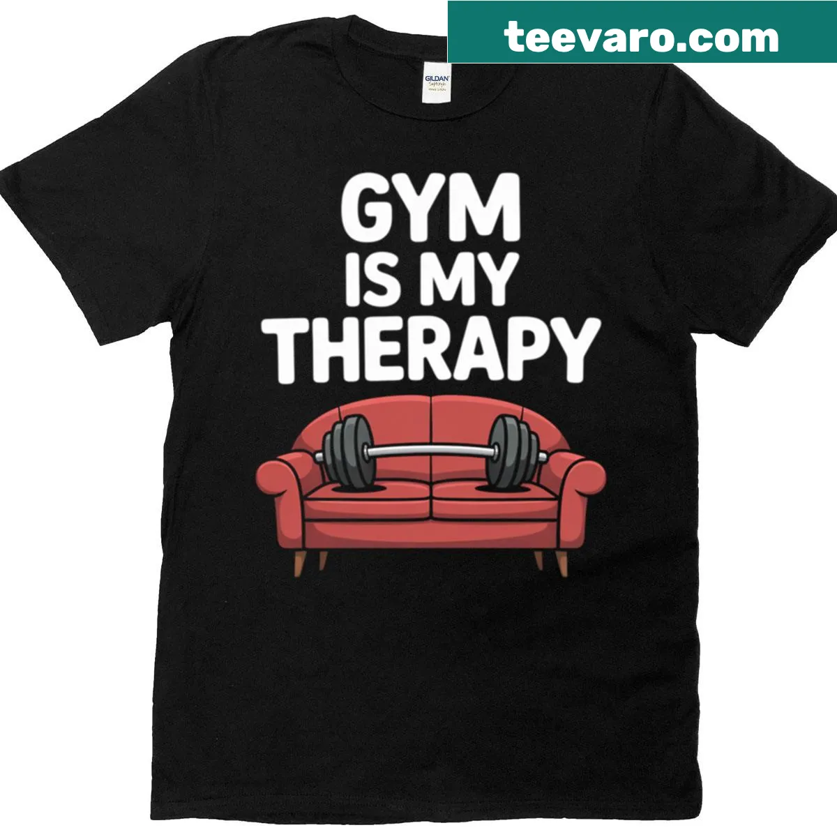 Inspirational gym T-shirt with 'Gym Is My Therapy' text — on a men's t-shirt