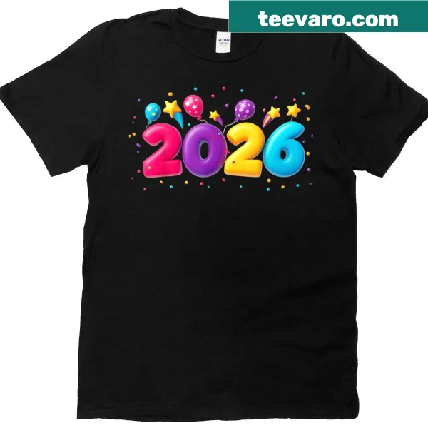 Family matching Happy New Year T-shirt featuring balloons for 2026