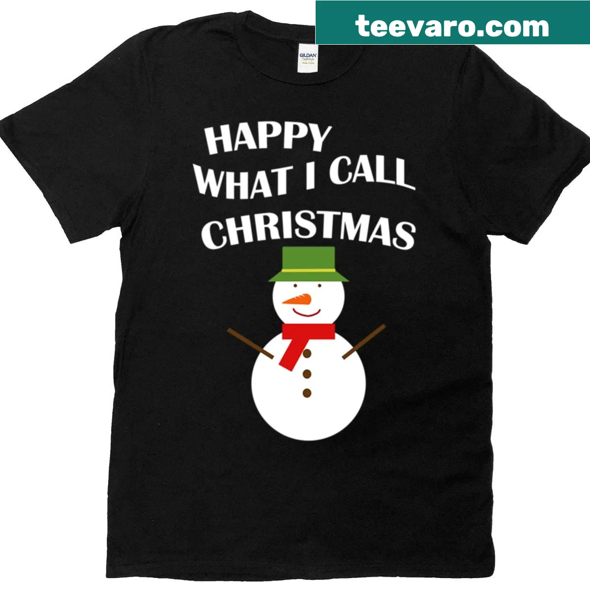 T-shirt with humorous 'Happy What I Call Christmas' text — on a men's t-shirt