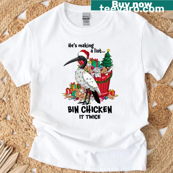 Fun Australian Christmas T-shirt featuring a Bin Chicken