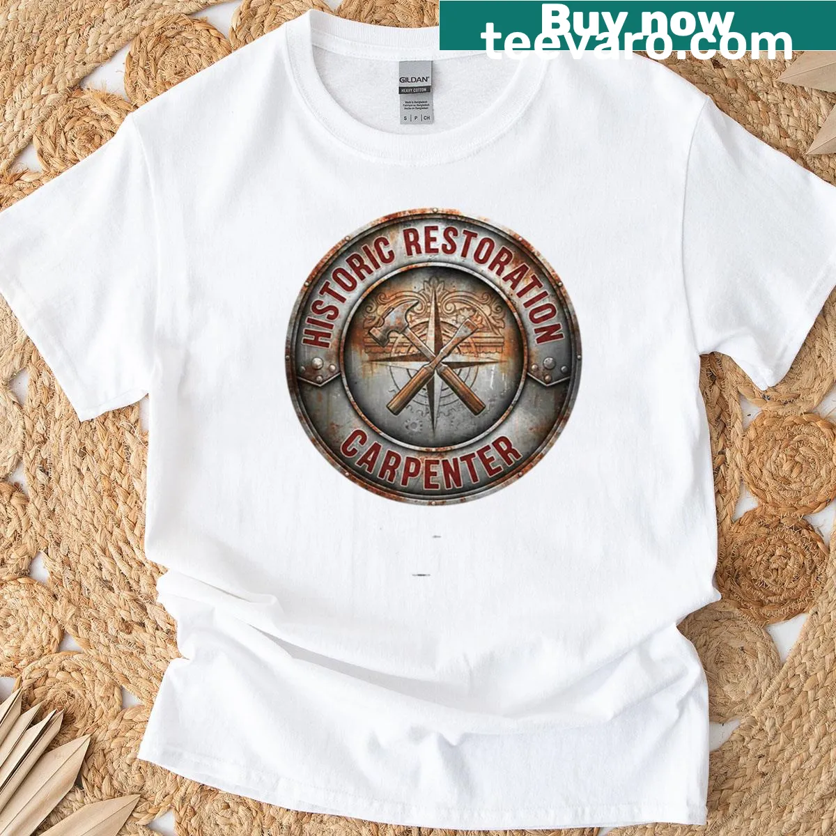 Badge design for historic restoration carpenters — on a men's t-shirt
