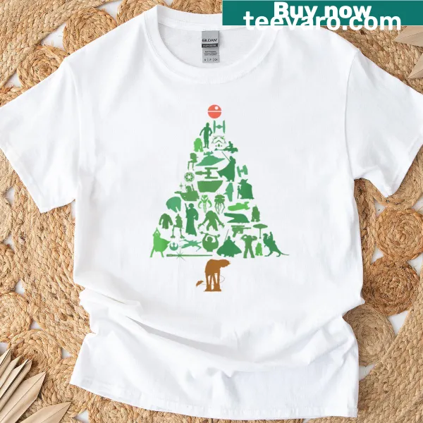Illustrated Christmas tree on a holiday T-shirt