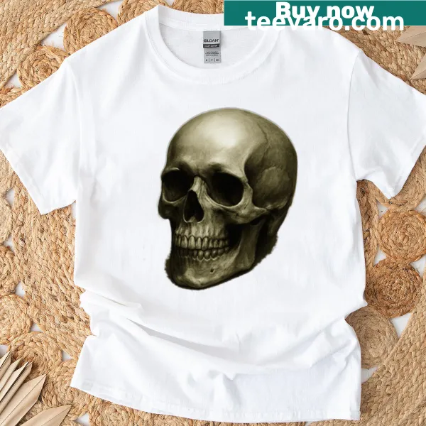 Silhouette human skull graphic on a transparent T-shirt