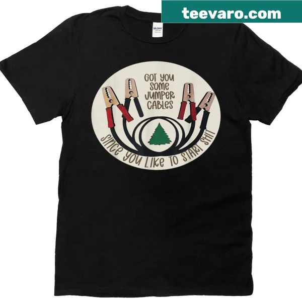 Edgy T-shirt with humorous jumper cables graphic