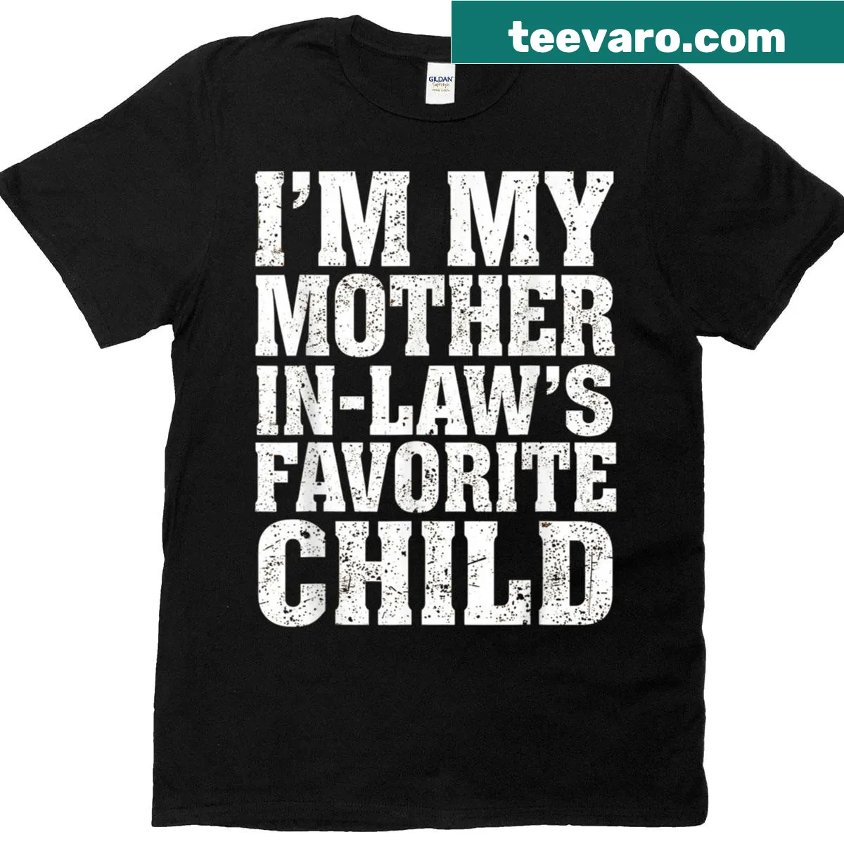 Funny t-shirt stating it's the favorite child of mother-in-law — on a men's t-shirt