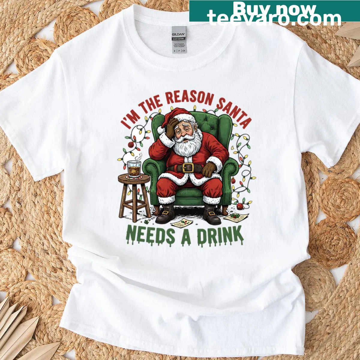 Funny birthday t-shirt with humorous slogan about Santa — on a men's t-shirt