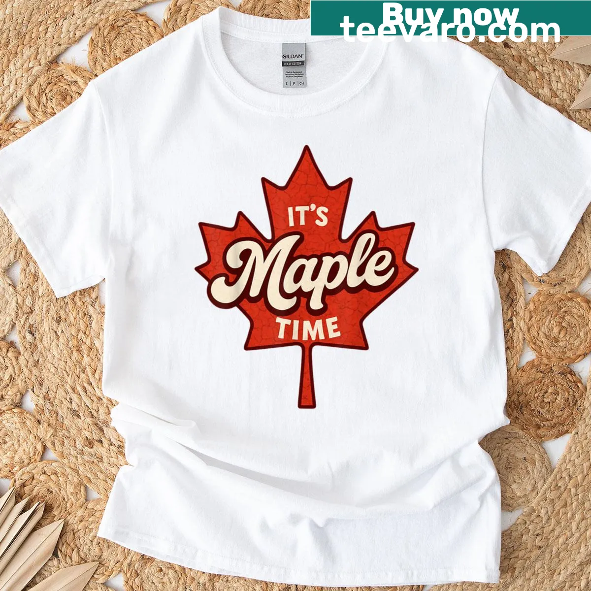 T-shirt celebrating National Maple Syrup Day with 'It's Maple Time' text — on a men's t-shirt