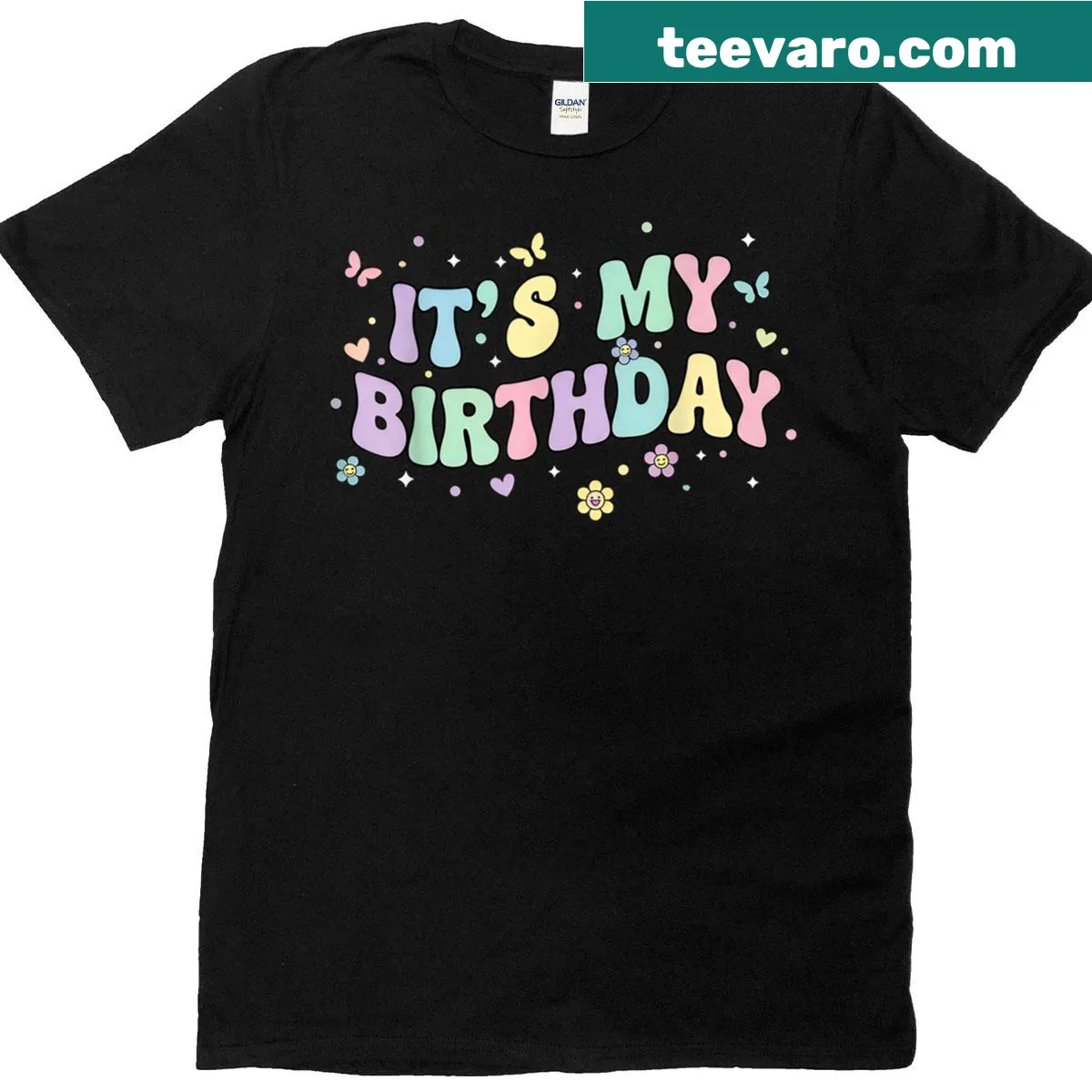 Cute flower-themed birthday T-shirt with playful design — on a men's t-shirt