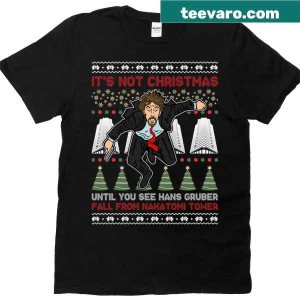 Funny Christmas T-shirt referencing Hans Gruber's fall