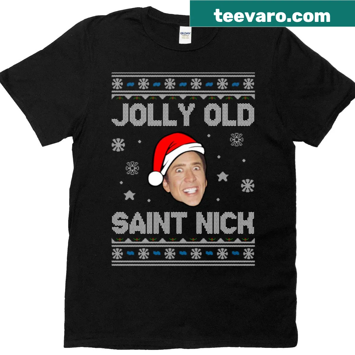 Nicolas Cage themed Santa Claus T-shirt — on a men's t-shirt