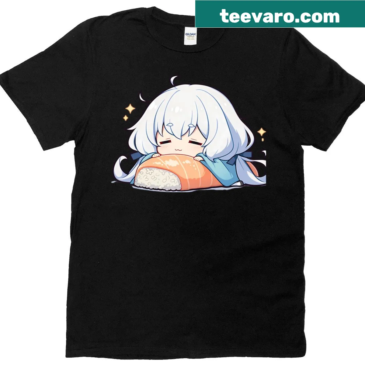 Chibi sushi roll character from Zombieland Saga on T-shirt — on a men's t-shirt