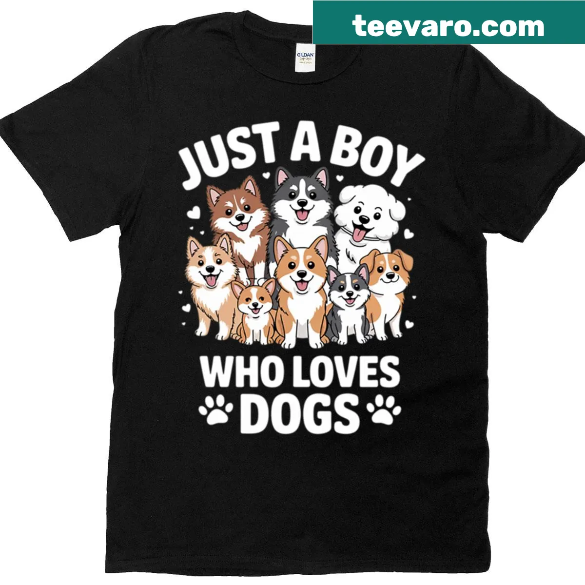 Wholesome 'Just A Boy Who Loves Dogs' T-shirt design — on a men's t-shirt