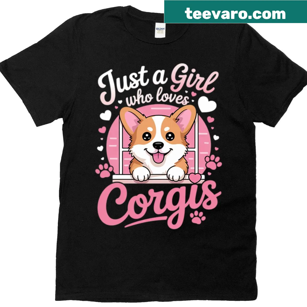 Illustrated Corgi design with 'Just A Girl Who Loves Corgis' text — on a men's t-shirt