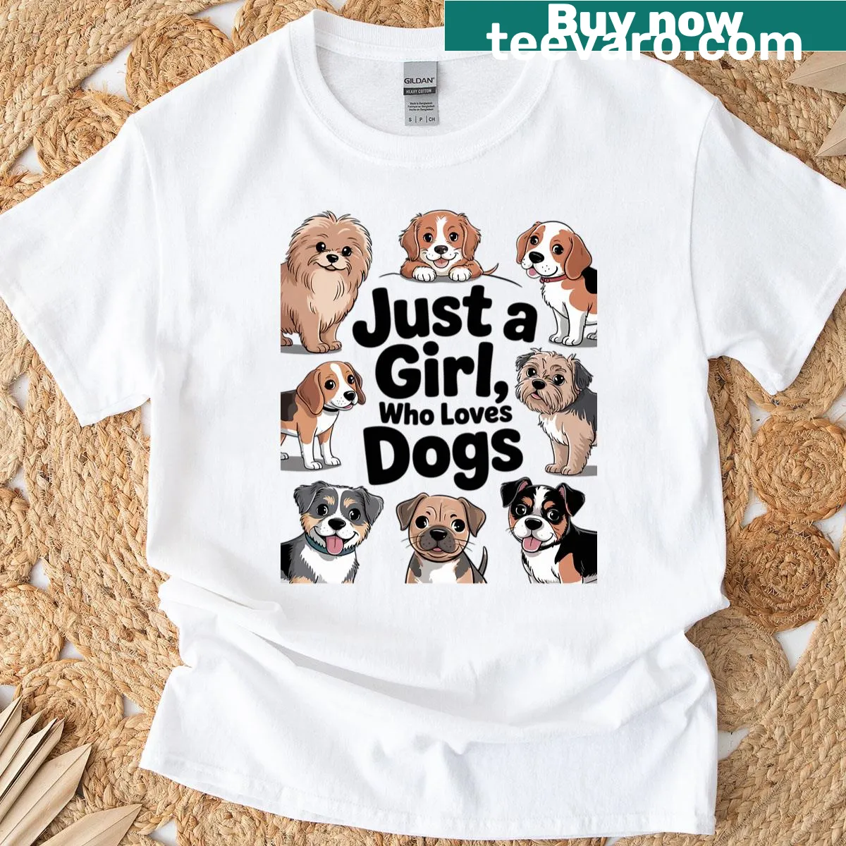 Typography t-shirt stating 'Just A Girl Who Loves Dogs' — on a men's t-shirt