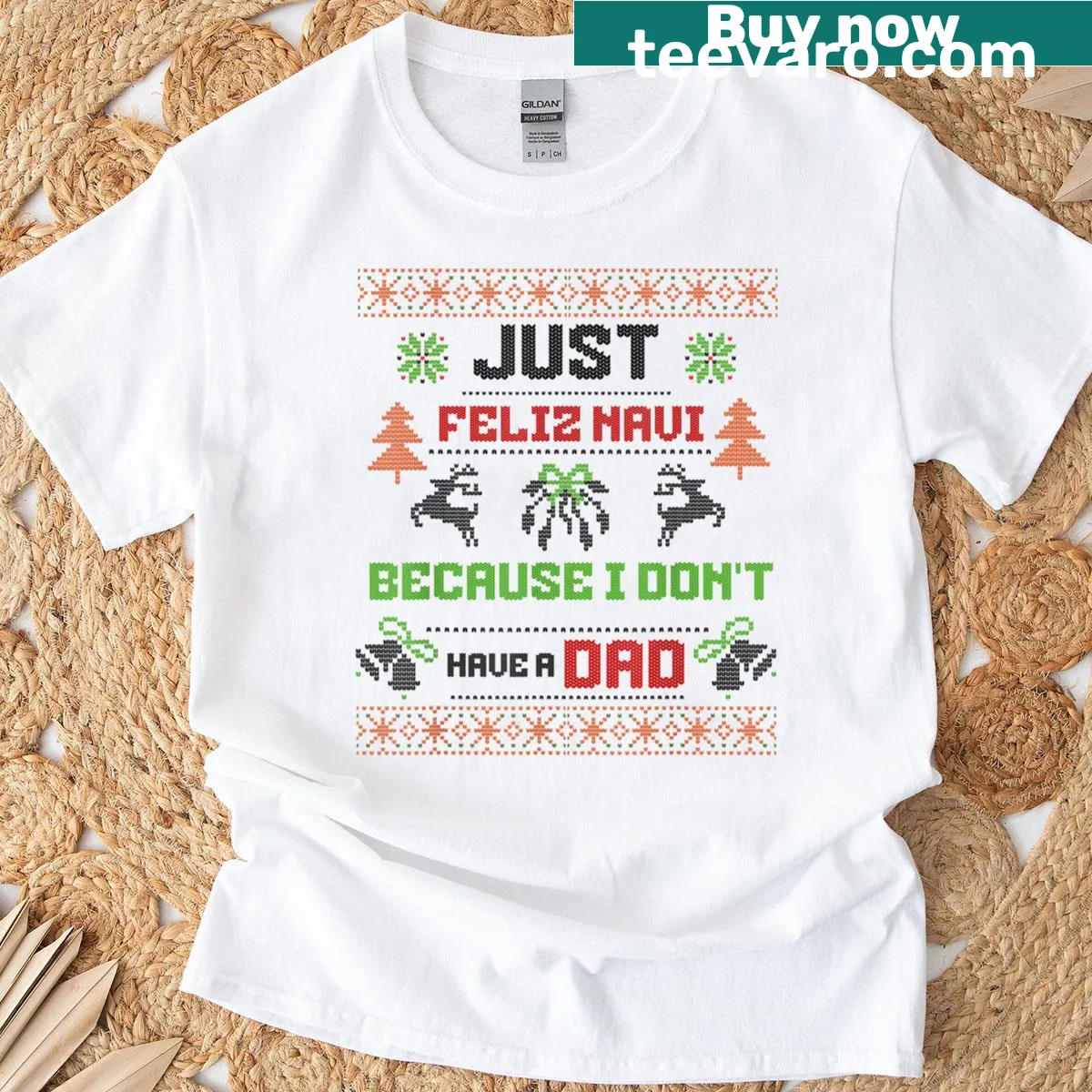 Funny holiday T-shirt with text about dad absence — on a men's t-shirt