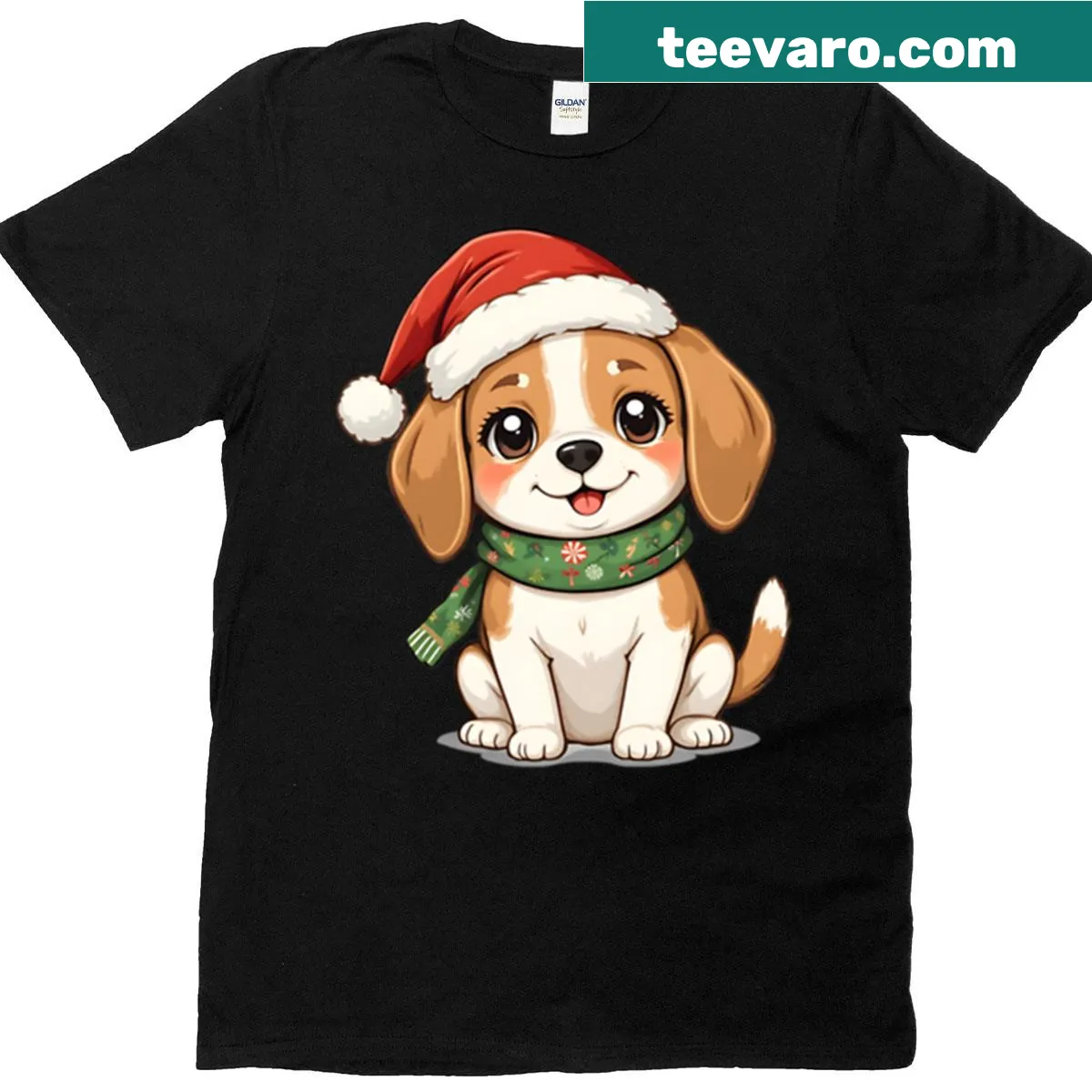 Kawaii-style Christmas beagle illustration on T-shirt — on a men's t-shirt