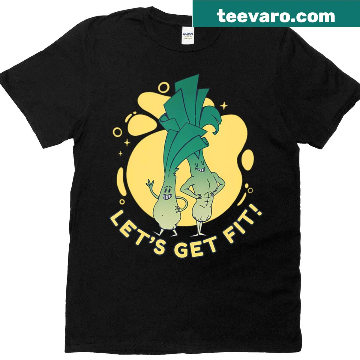 Funny leek design t-shirt featuring a cartoon leek character — on a men's t-shirt