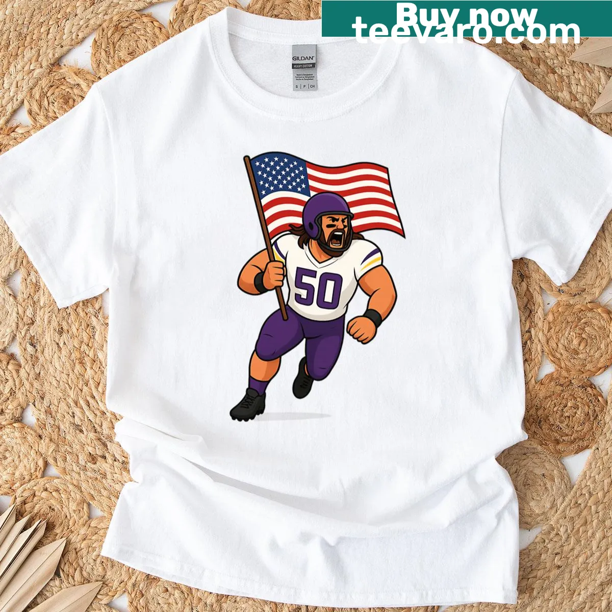Patriotic t-shirt with American flag and football design — on a men's t-shirt