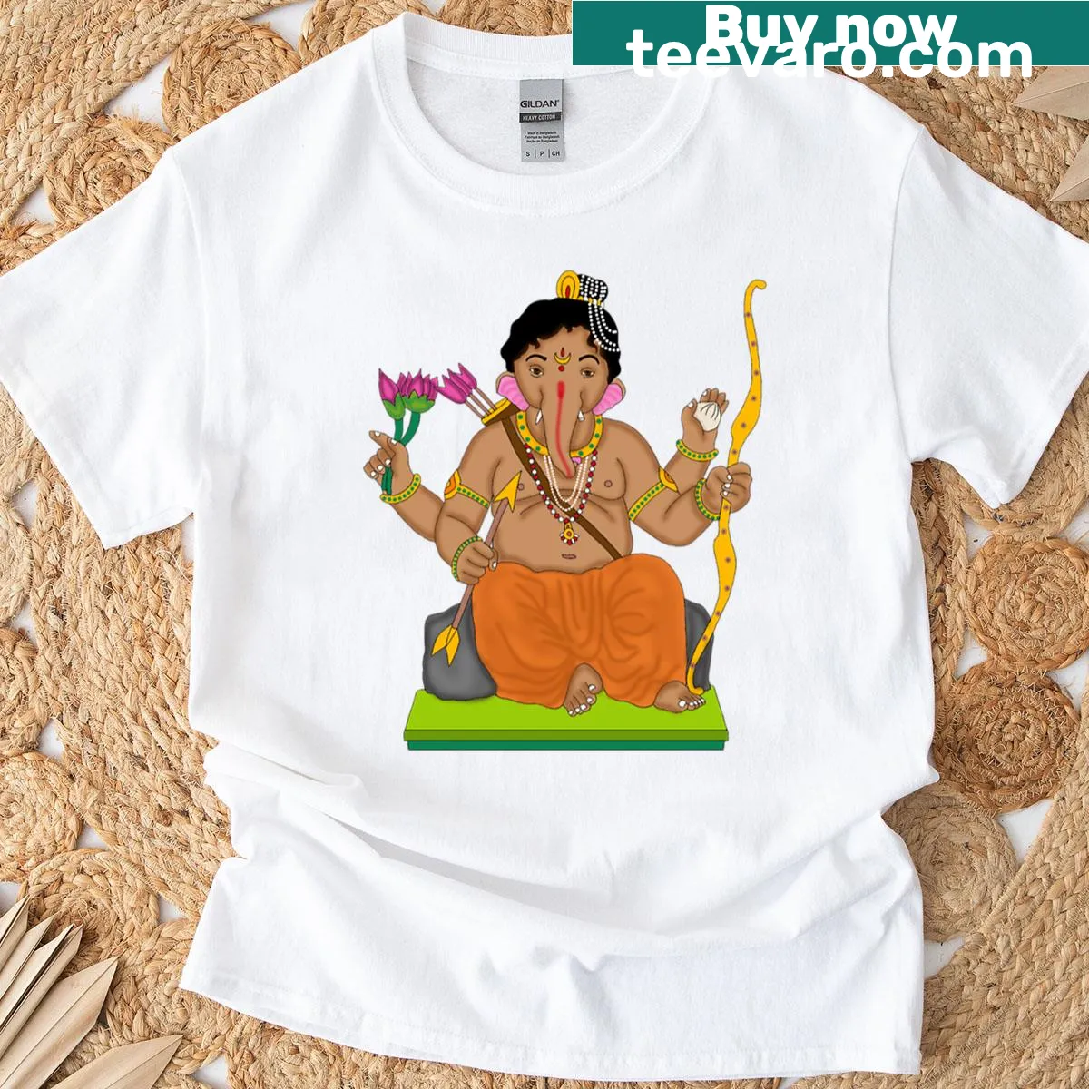 Artwork of Lord Ganesha, the elephant god, on T-shirt — on a men's t-shirt