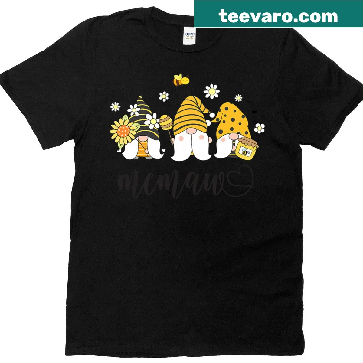 Cute gnomes with bees and sunflowers design for grandmas — on a men's t-shirt