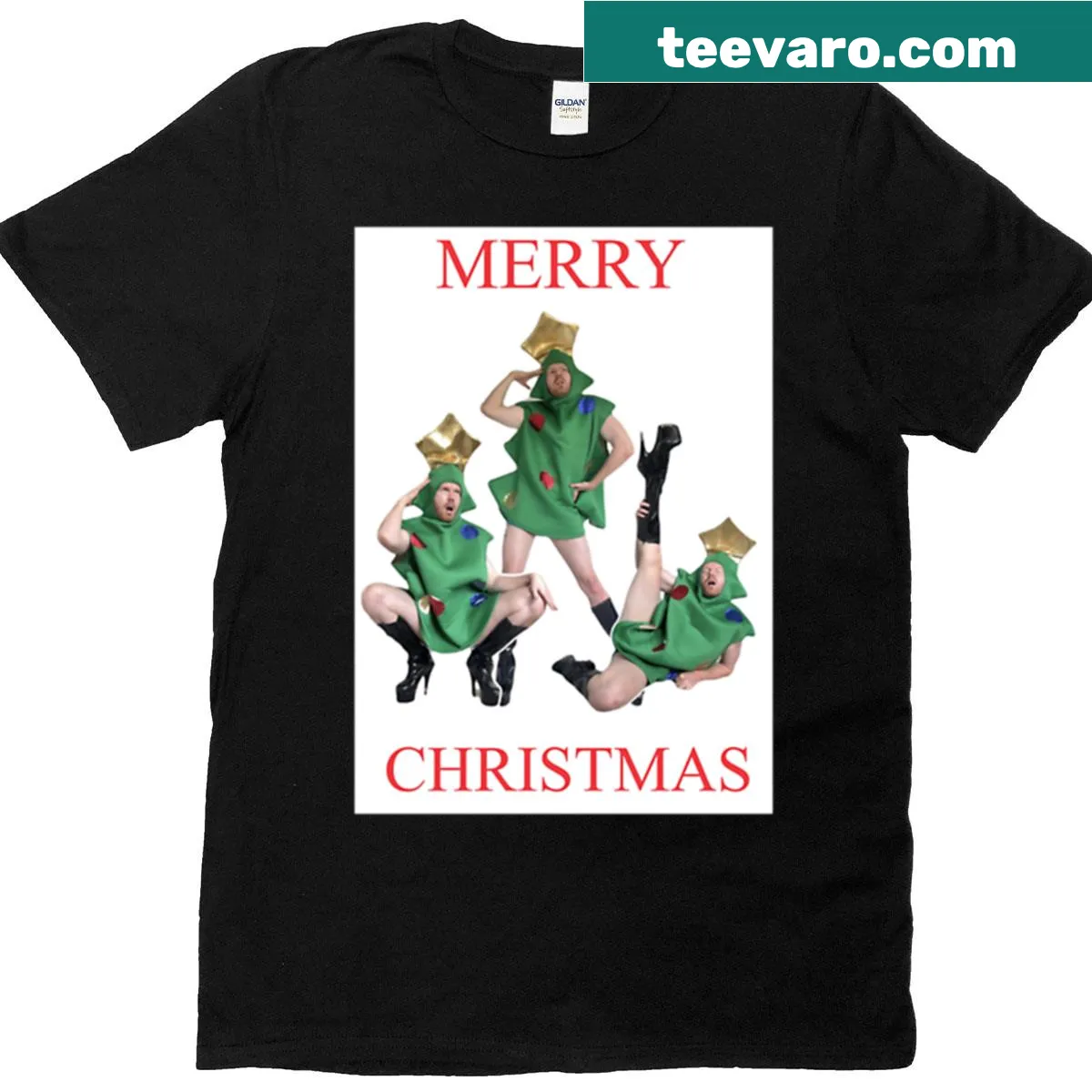 Funny Christmas tree illustration for holiday cheer — on a men's t-shirt