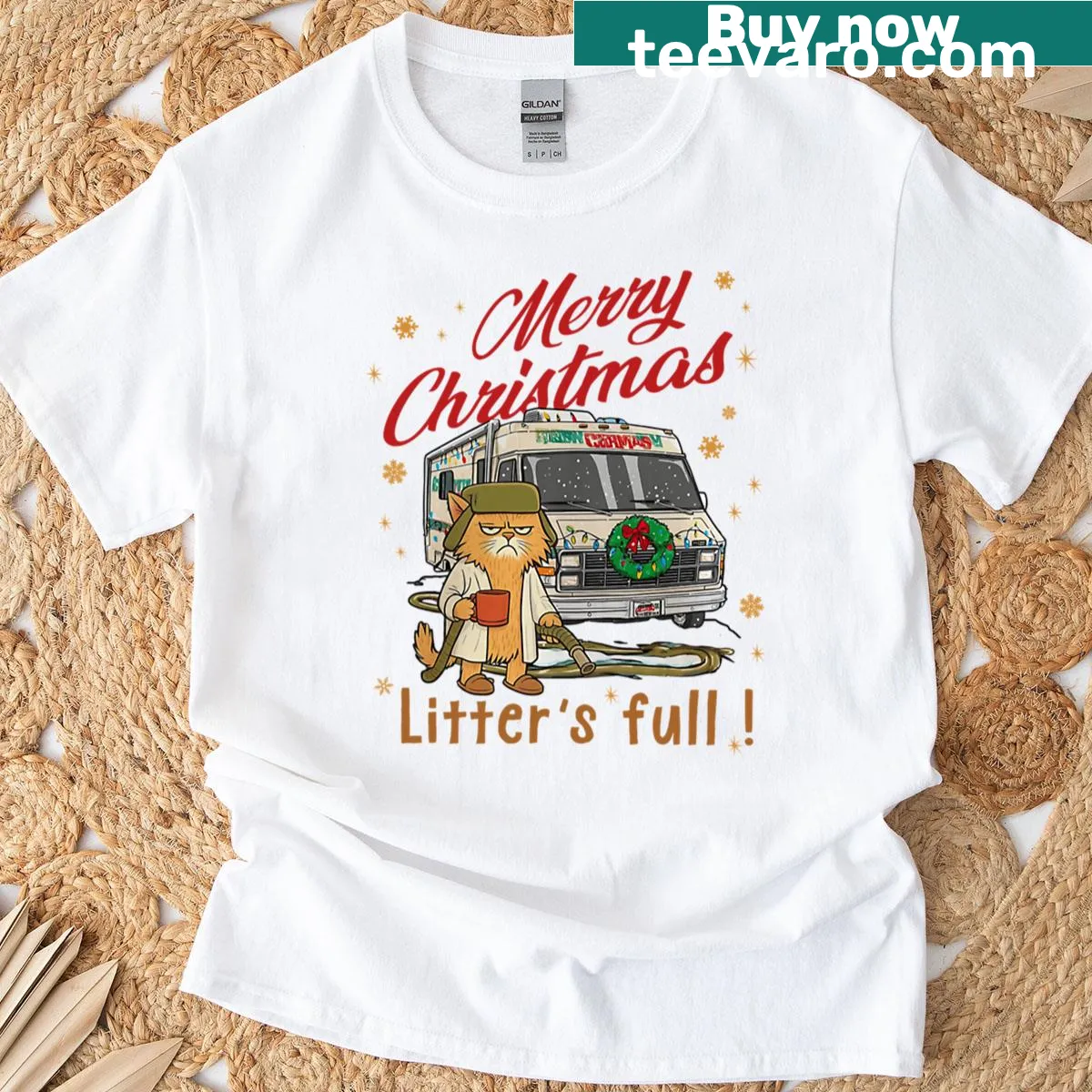 Funny Merry Christmas Cat T-shirt with playful design — on a men's t-shirt