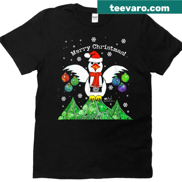 Watercolor Christmas bird design with a peace sign T-shirt