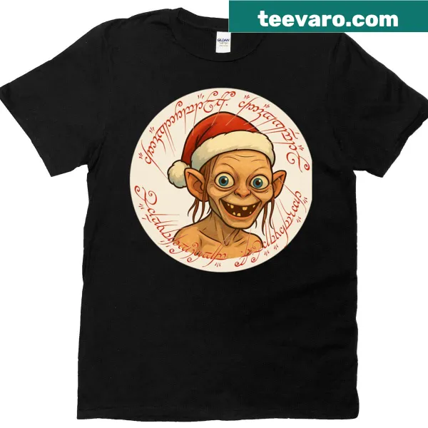 Festive Gollum illustration on a T-shirt for fans of fantasy