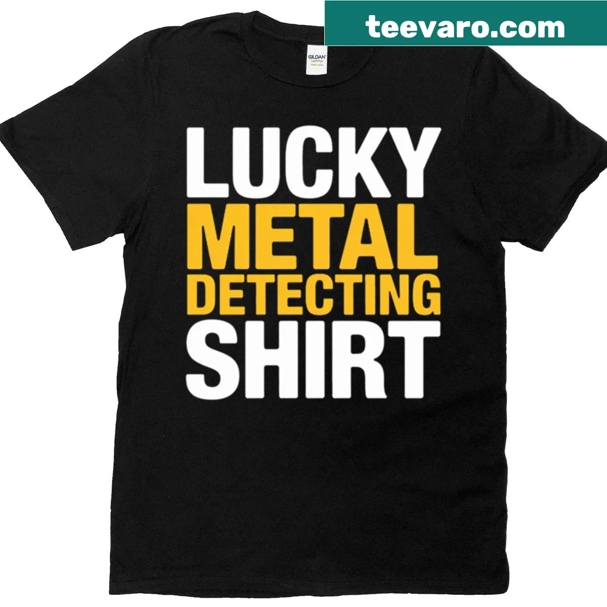 Metal detector graphic T-shirt for treasure hunting enthusiasts — on a men's t-shirt