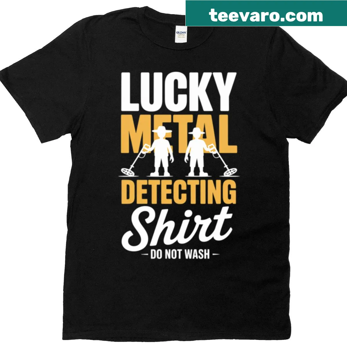 T-shirt with a metal detector graphic and humorous text about treasure hunting — on a men's t-shirt