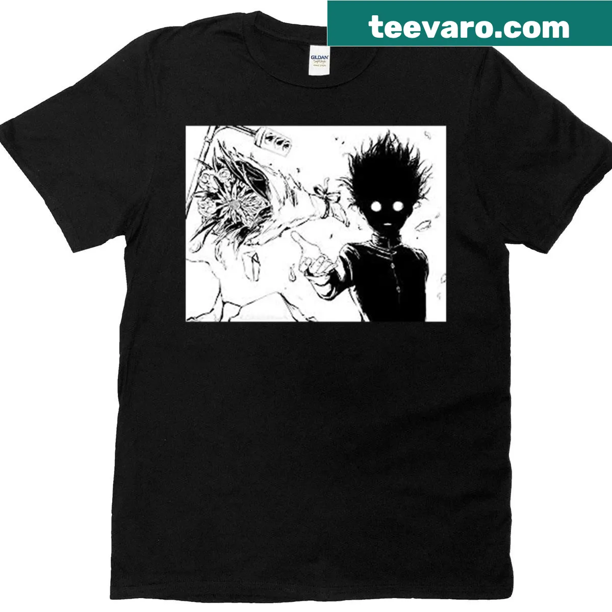 Mob Psycho 100 themed manga aesthetic graphic T-shirt — on a men's t-shirt