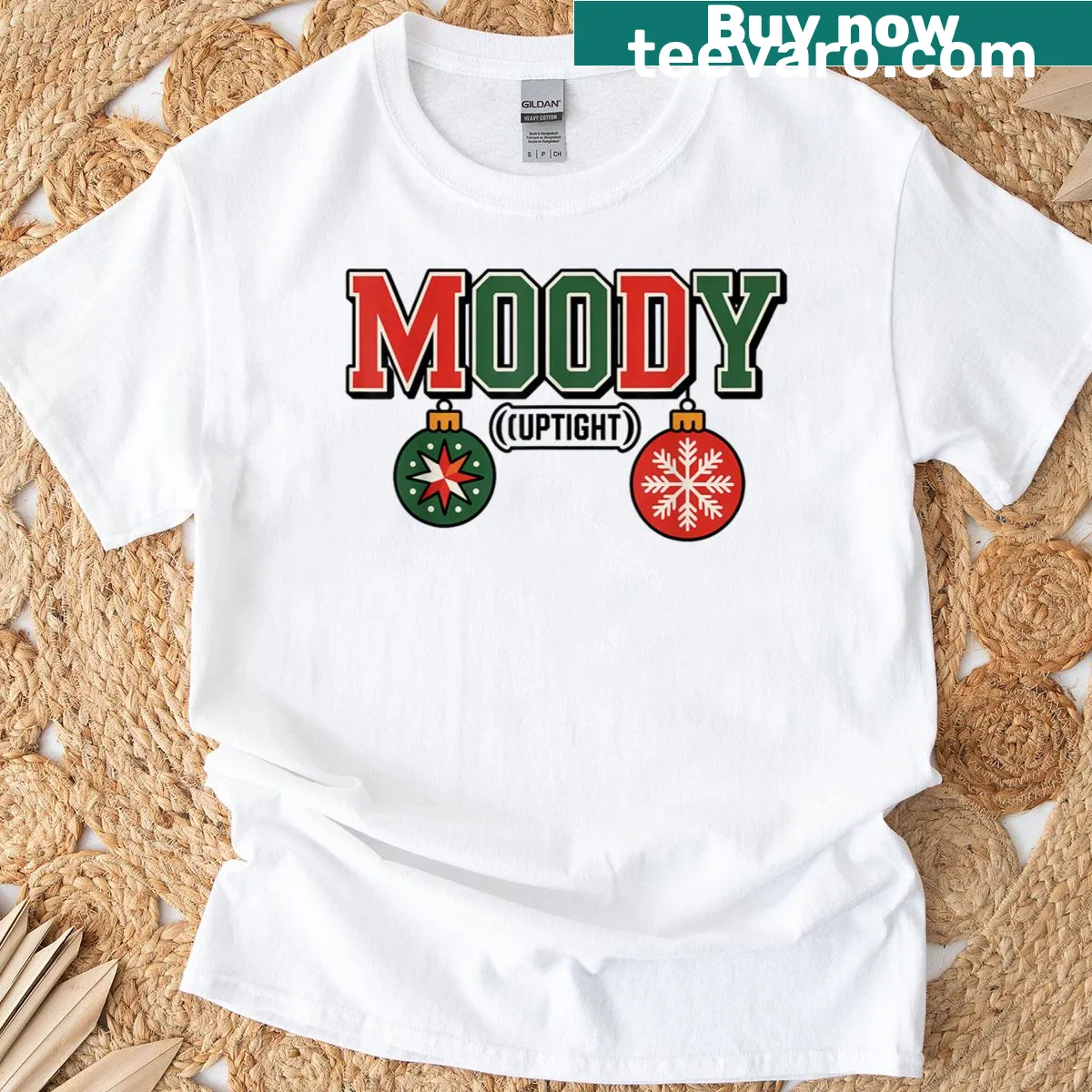 Matching couple t-shirts with contrasting holiday humor — on a men's t-shirt