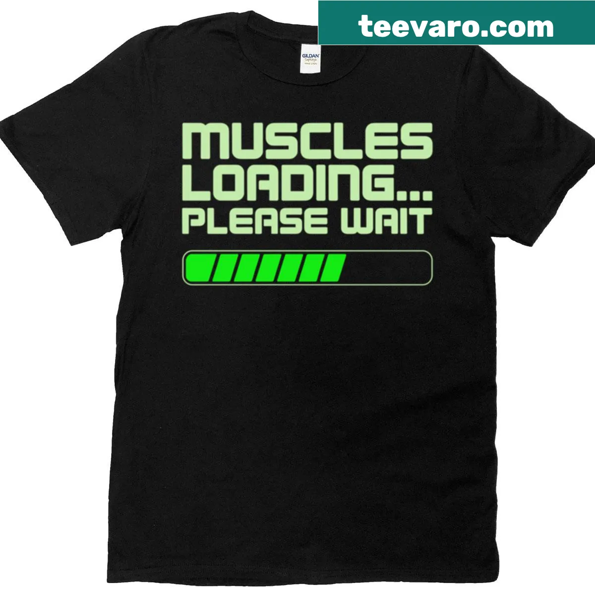 Funny muscles loading graphic on fitness T-shirt — on a men's t-shirt