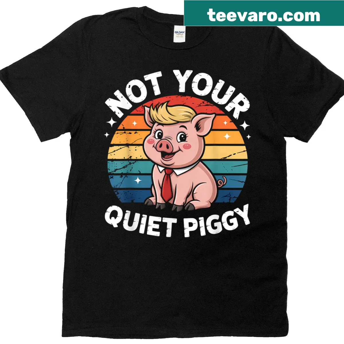 Playful pig in a red tie illustration — on a men's t-shirt