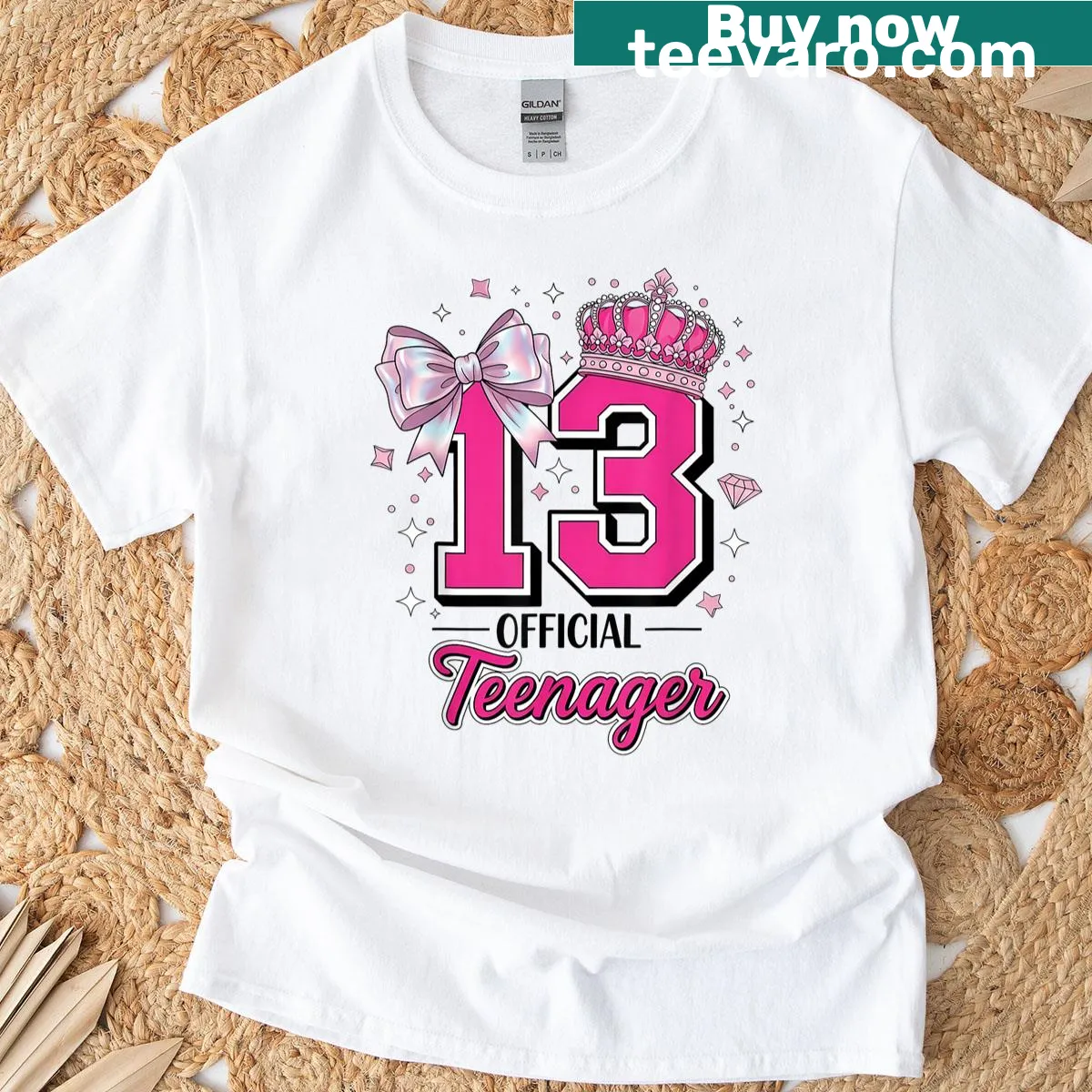 Pink t-shirt for a thirteen-year-old girl featuring a coquette bow design. — on a men's t-shirt