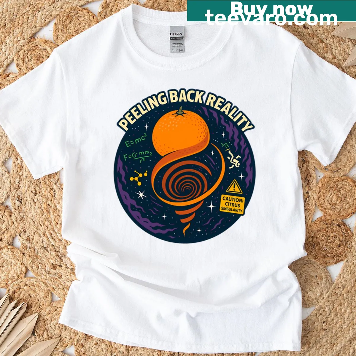 Optical illusion orange vortex graphic on a T-shirt — on a men's t-shirt