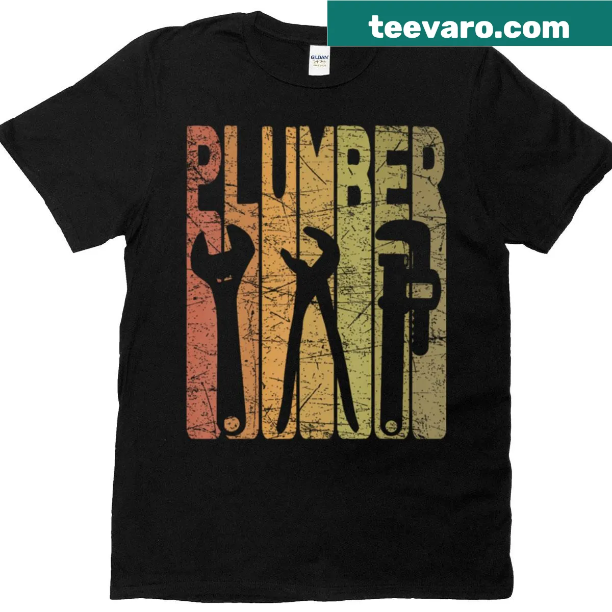 Vintage plumbing design on retro plumber T-shirt — on a men's t-shirt