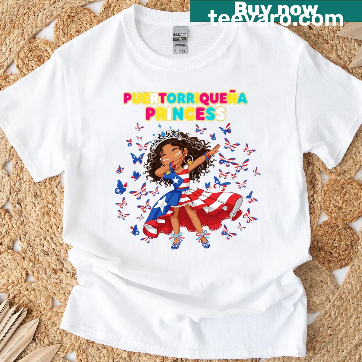 Dabbing girl illustration with butterfly design on t-shirt — on a men's t-shirt