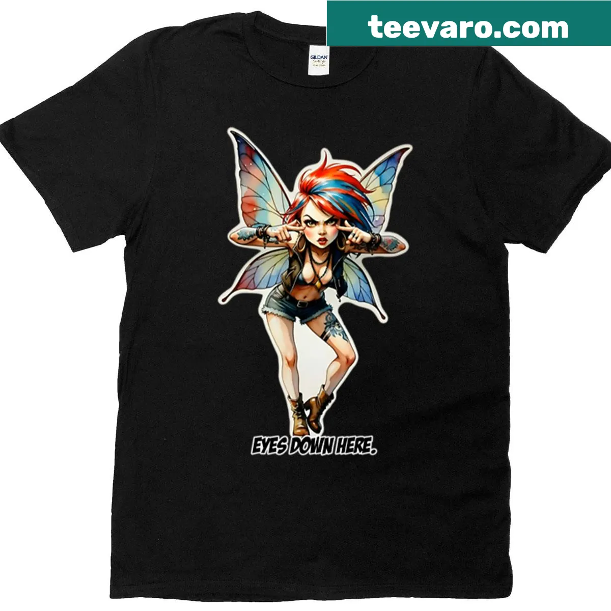 Punk fairy T-shirt with playful text design — on a men's t-shirt