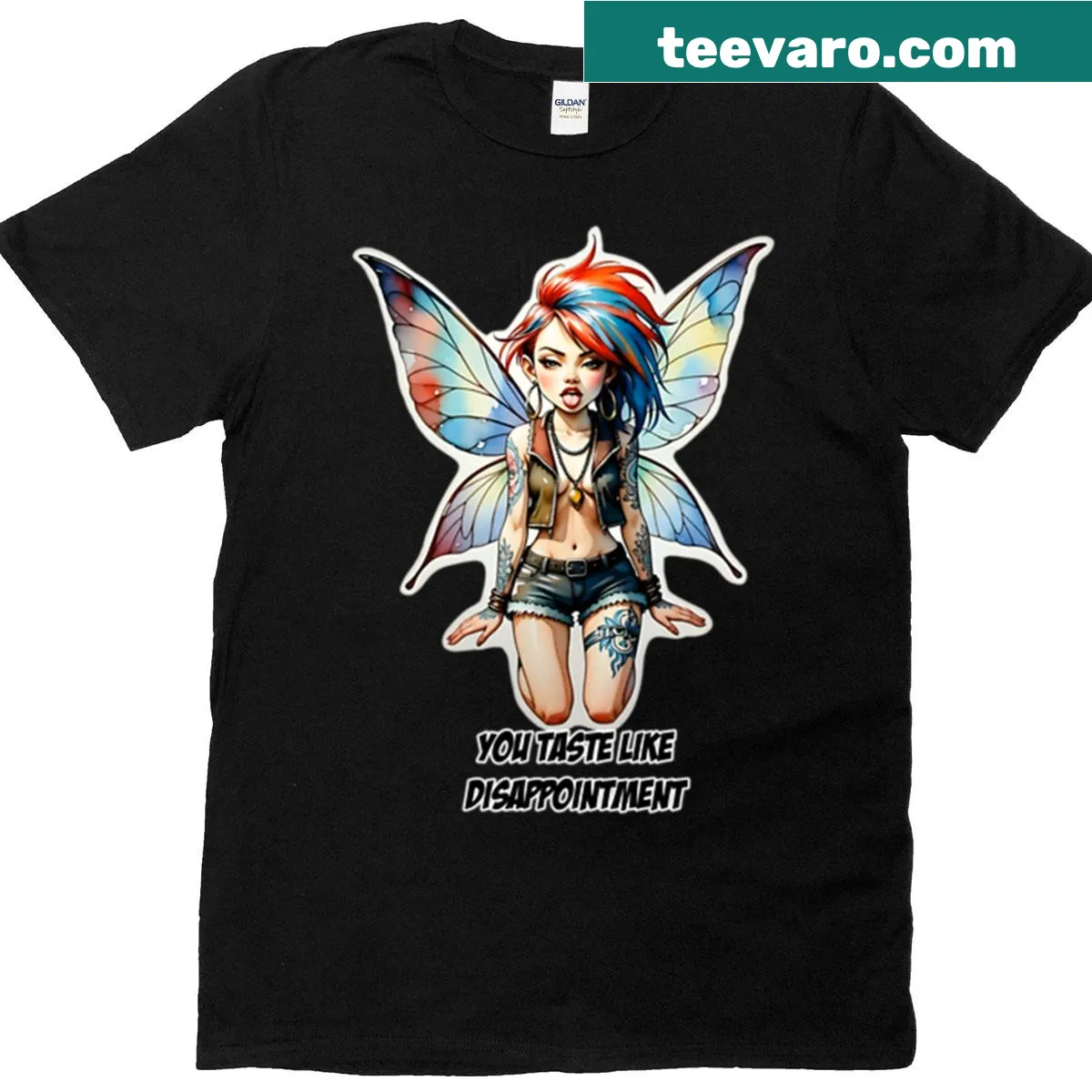 T-shirt with a punk fairy graphic and the phrase 'You Taste Like Disappointment' — on a men's t-shirt